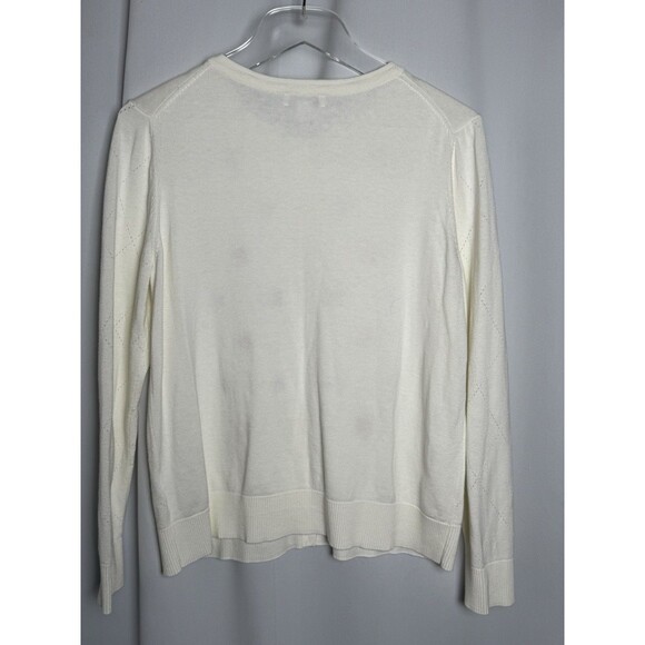 Charter Club Embroidery Flower Faux Pearl Argyle Cardigan Sz L - Picture 6 of 8